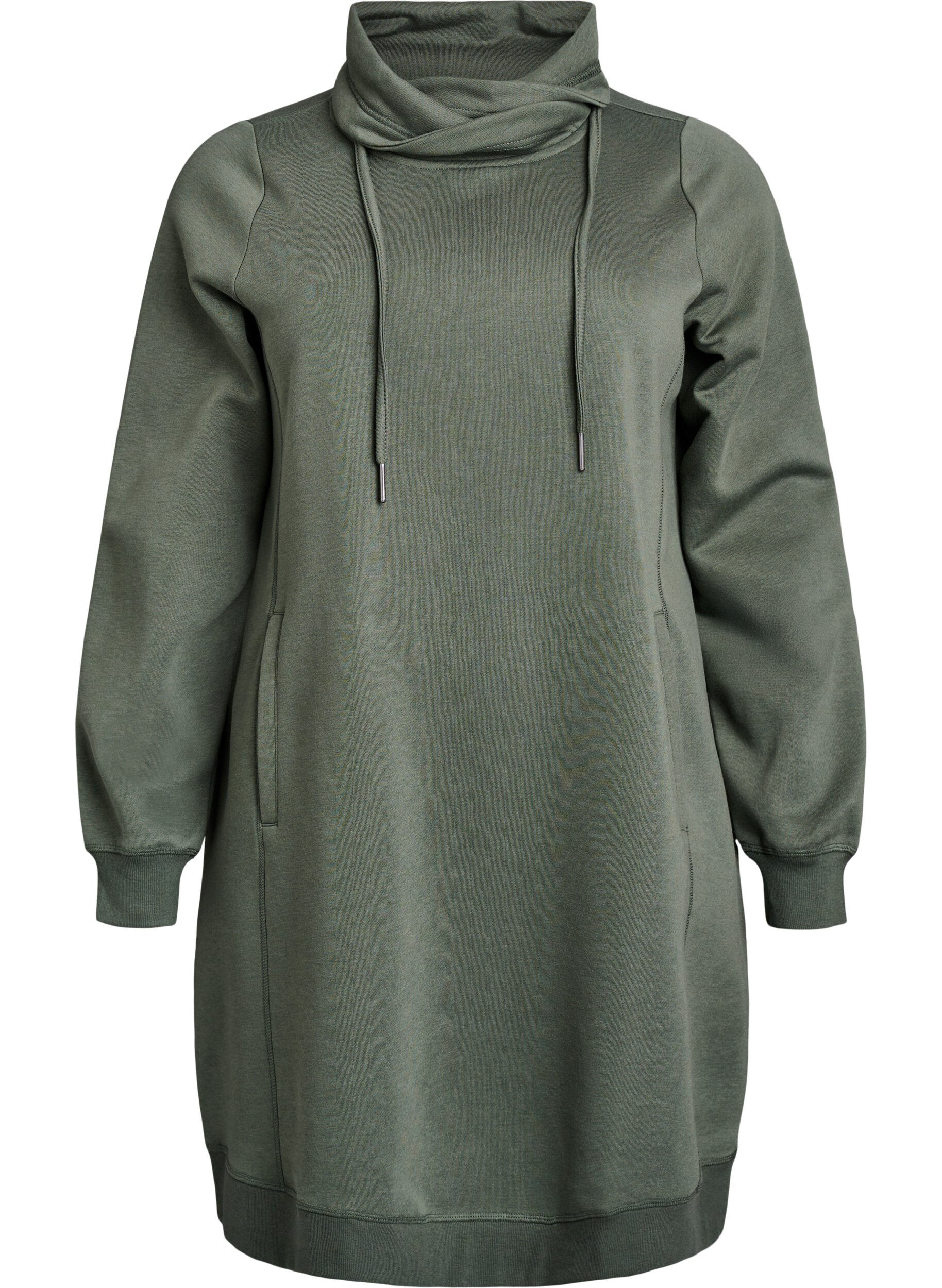 FLASH - Kort sweatshirt jurk met hoge kraag en zakken