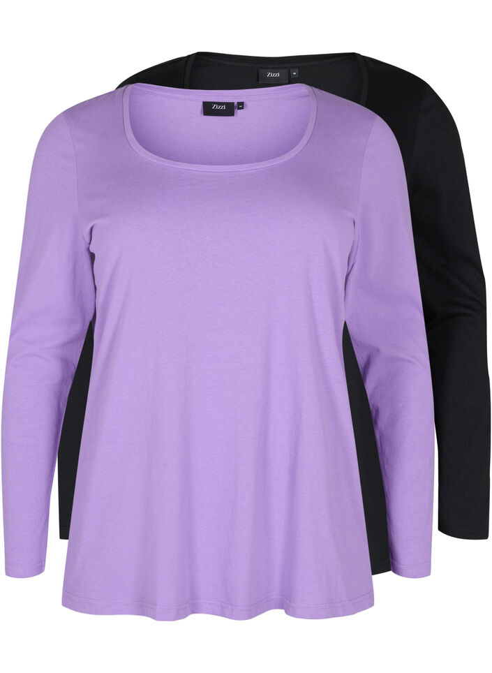 Set van 2 basic tops in katoen , Paisley Purple/Black, Packshot image number 0