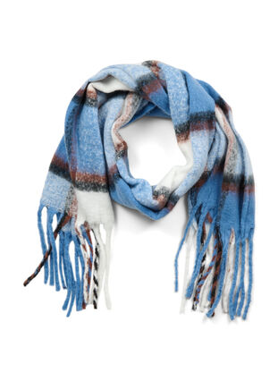 Gedessineerde sjaal met franjes, Blue, Packshot image number 0