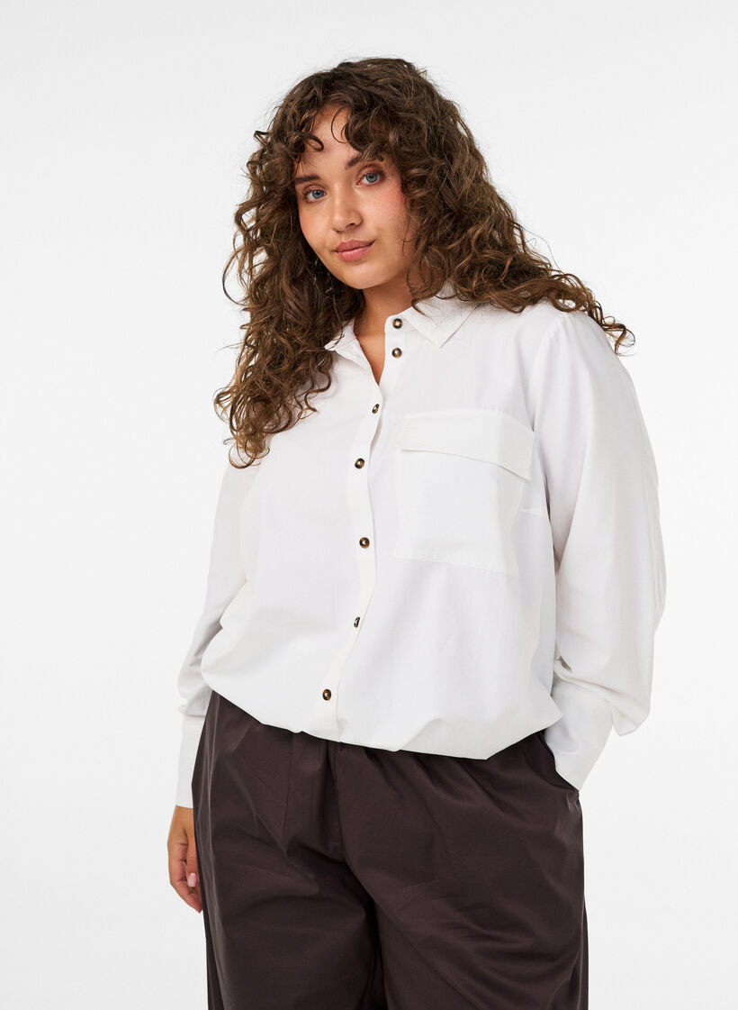 Shirt met borstzak en ballonvorm, Wit, Model image number 0