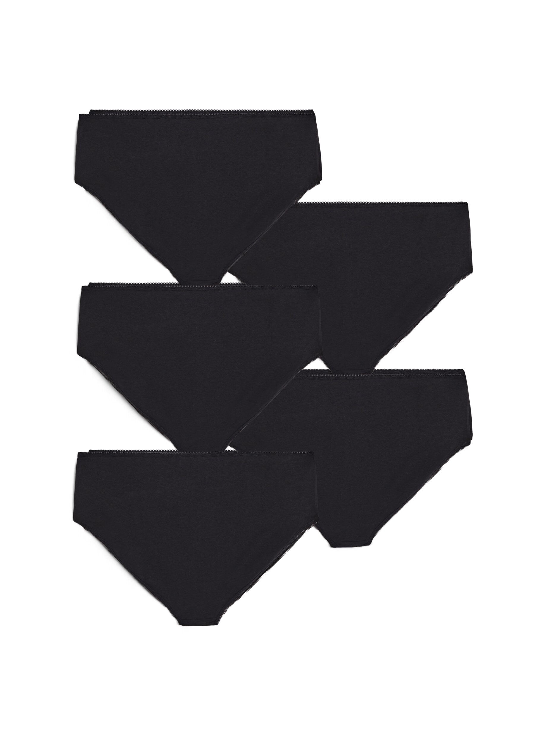 Zizzi 5-pack katoenen slipje met normale taille, Zwart, Packshot image number 1