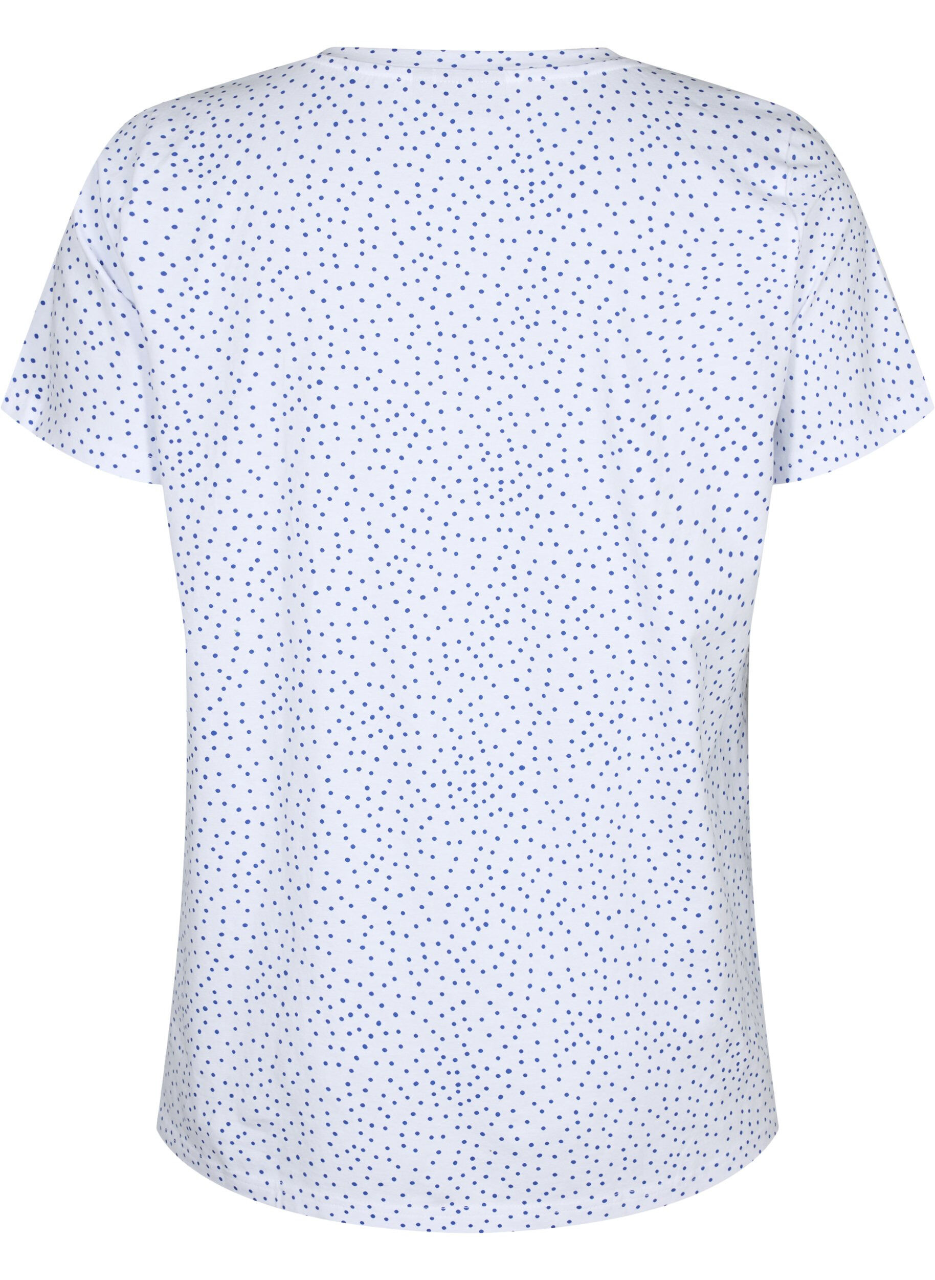 Zizzi Katoenen t-shirt met stippen en V-hals, B.White/S.T.W Dot, Packshot image number 1