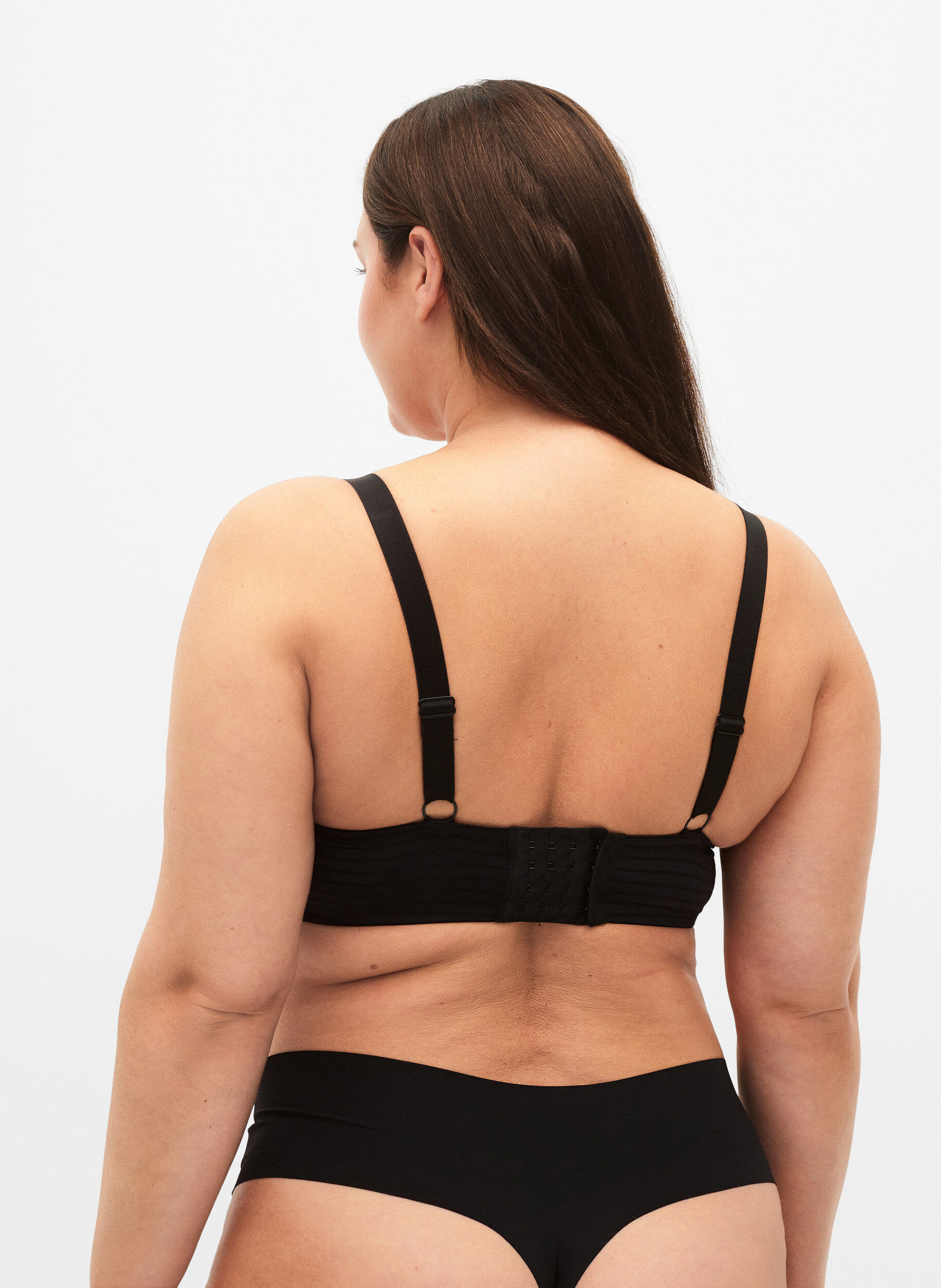 Zizzi Voorgevormde beha met gestreept mesh, Black, Model image number 1