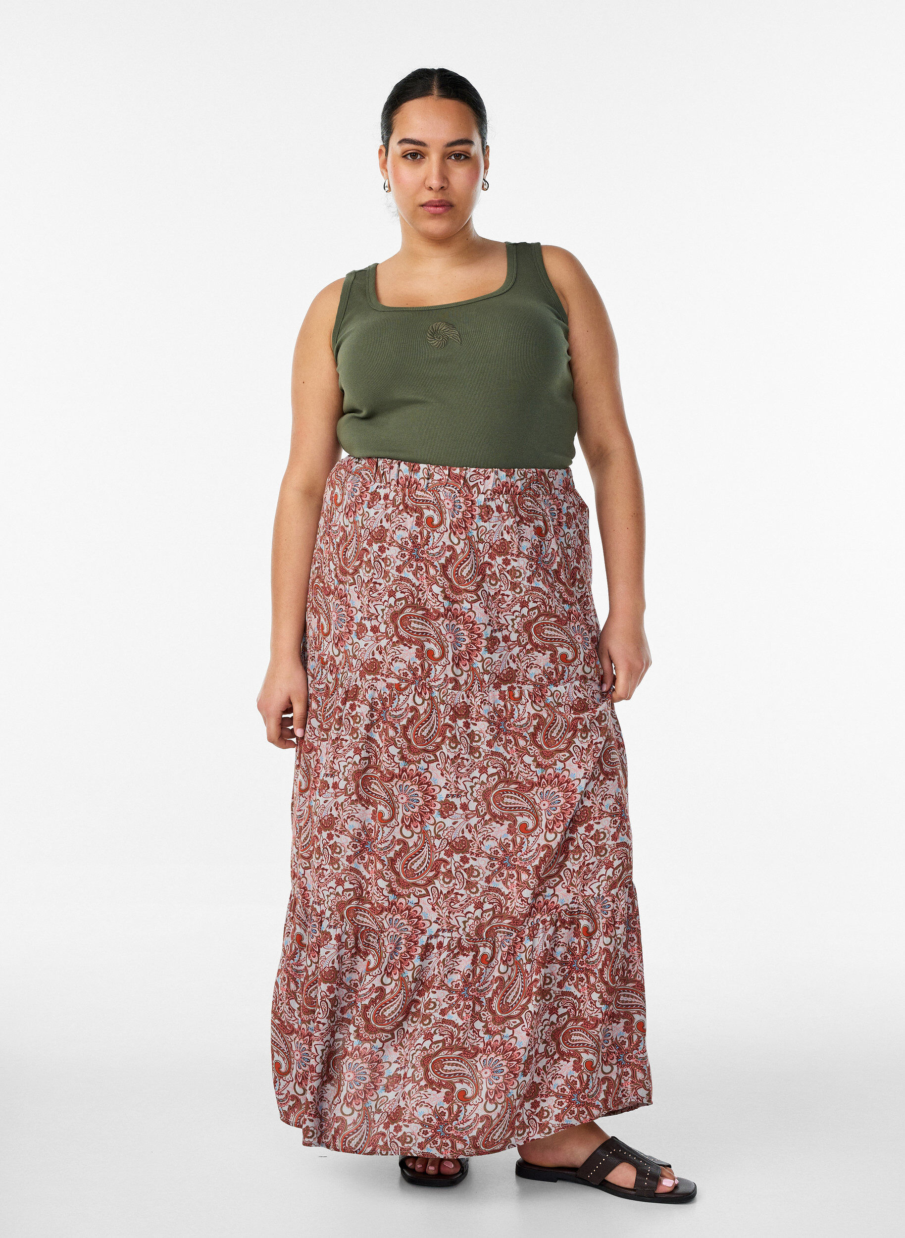 ZizziNauwsluitende top met motief, Groen, Model image number 1