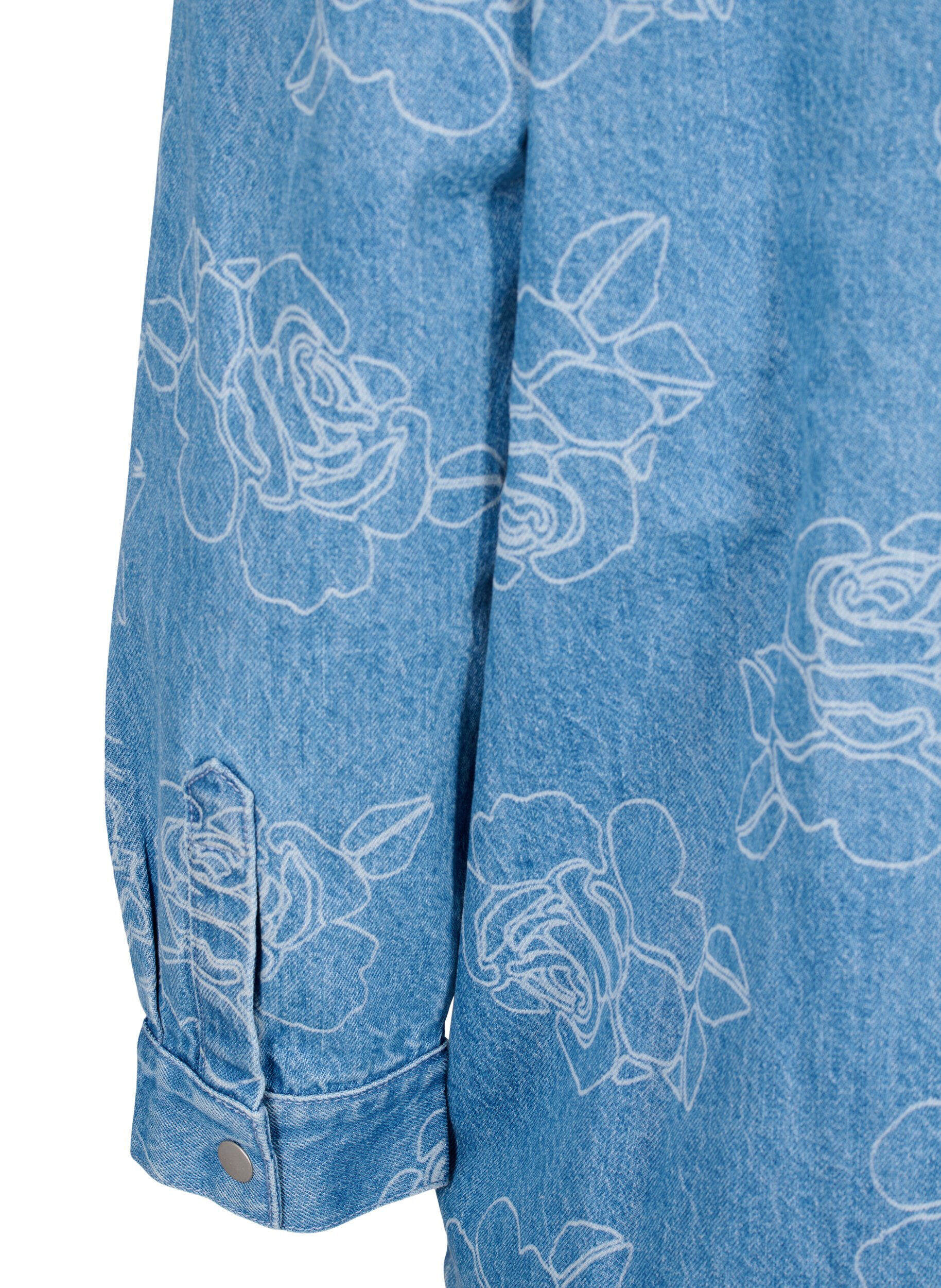 Zizzi Denim jasje met bloemen, Light Blue Denim, Packshot image number 4