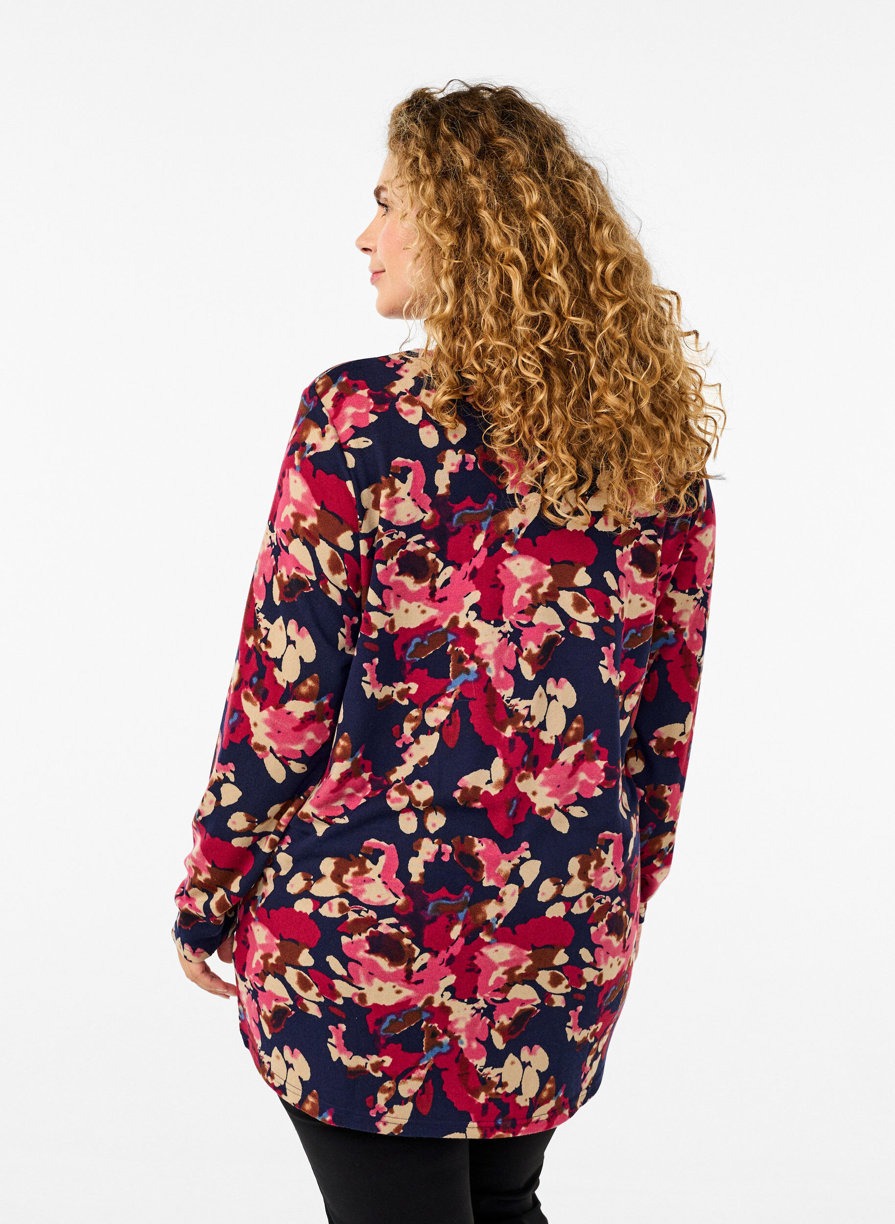 Zizzi Gedessineerde blouse met lange mouwen, Blauw, Model image number 2