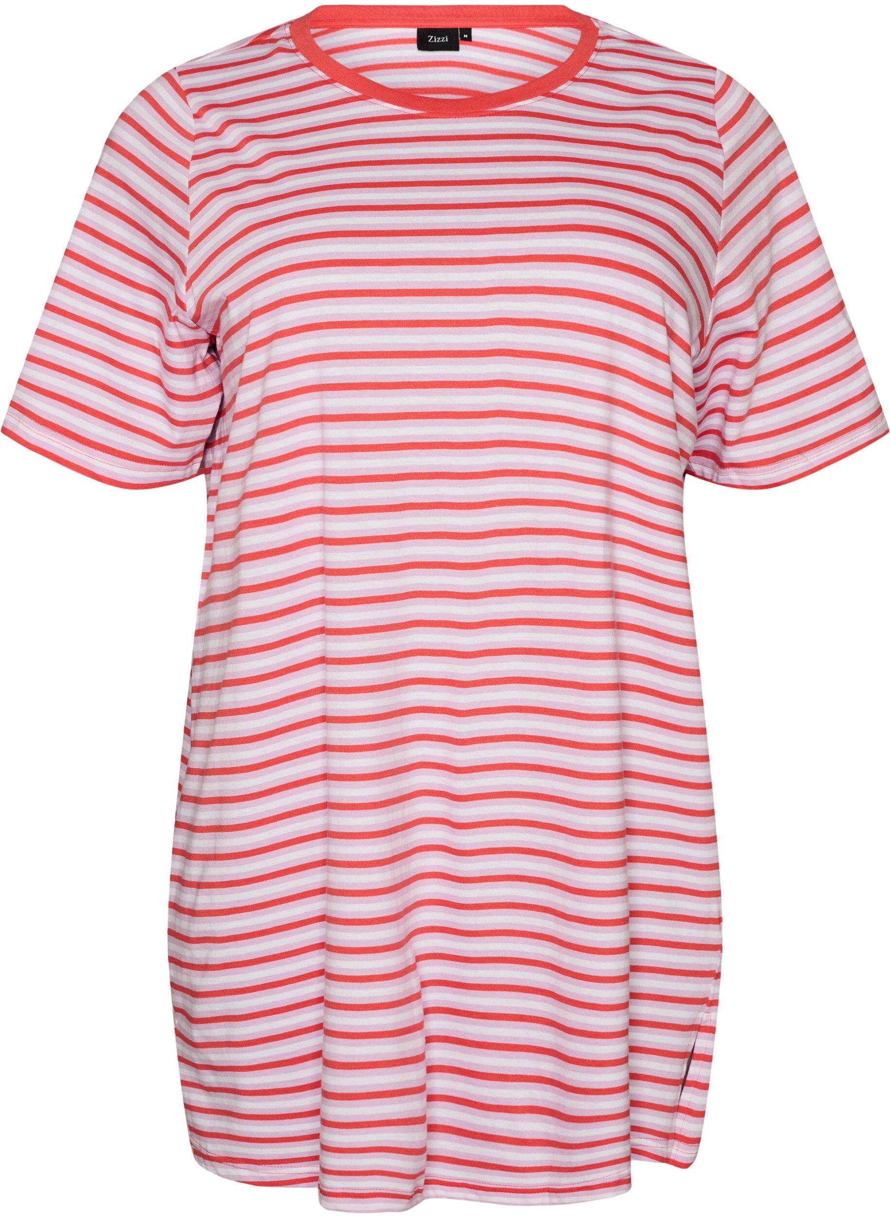 ZizziLang oversized gestreept T-shirt in biologische katoen, Paars, Packshot image number 0