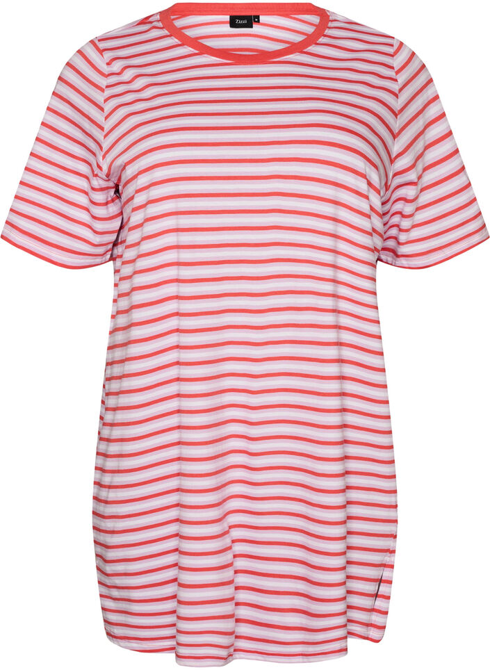 Lang oversized gestreept T-shirt in biologische katoen, Paars, Packshot image number 0