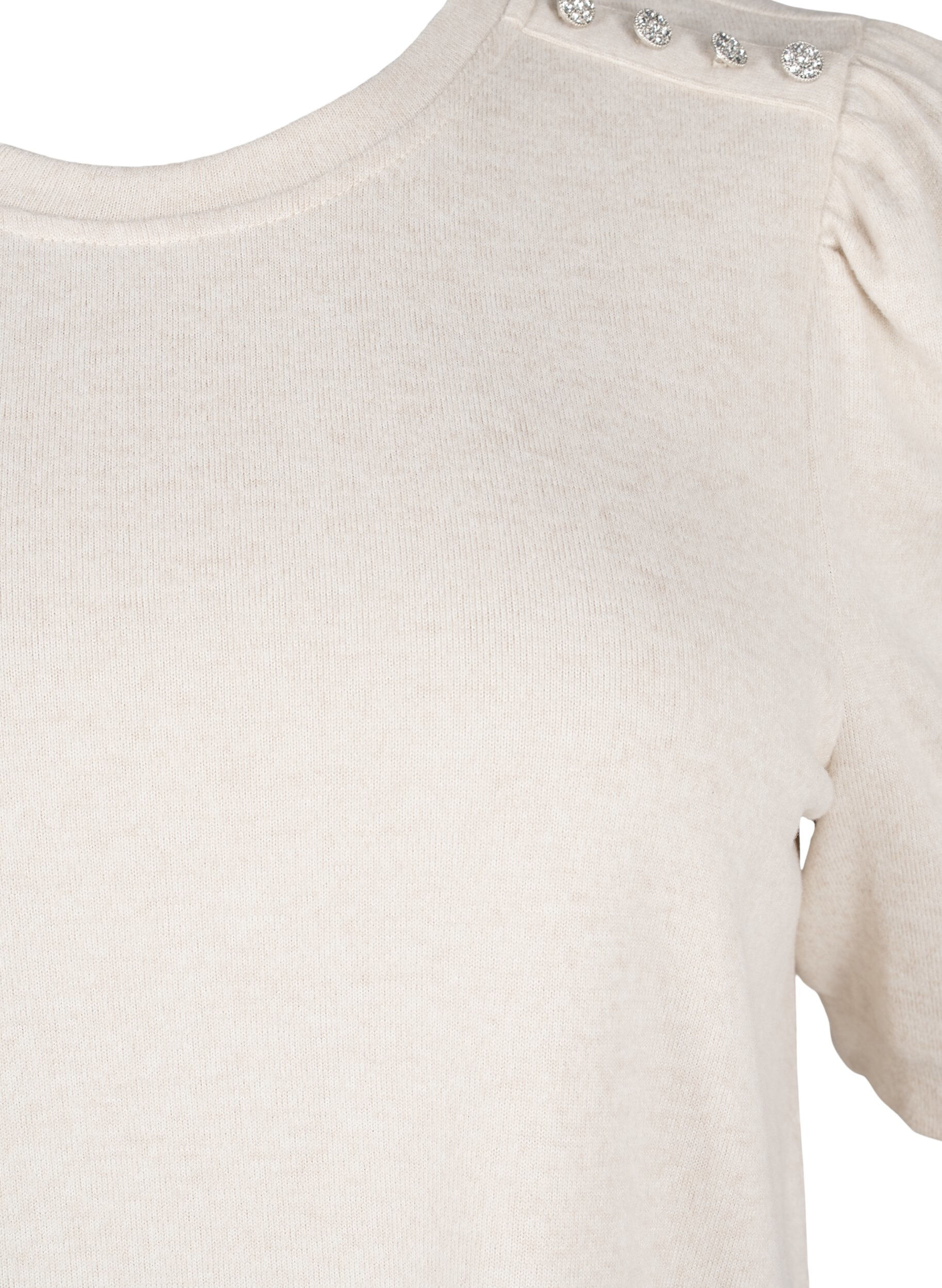 Zizzi Blouse met knoopdetail en korte pofmouwen, Beige, Packshot image number 2