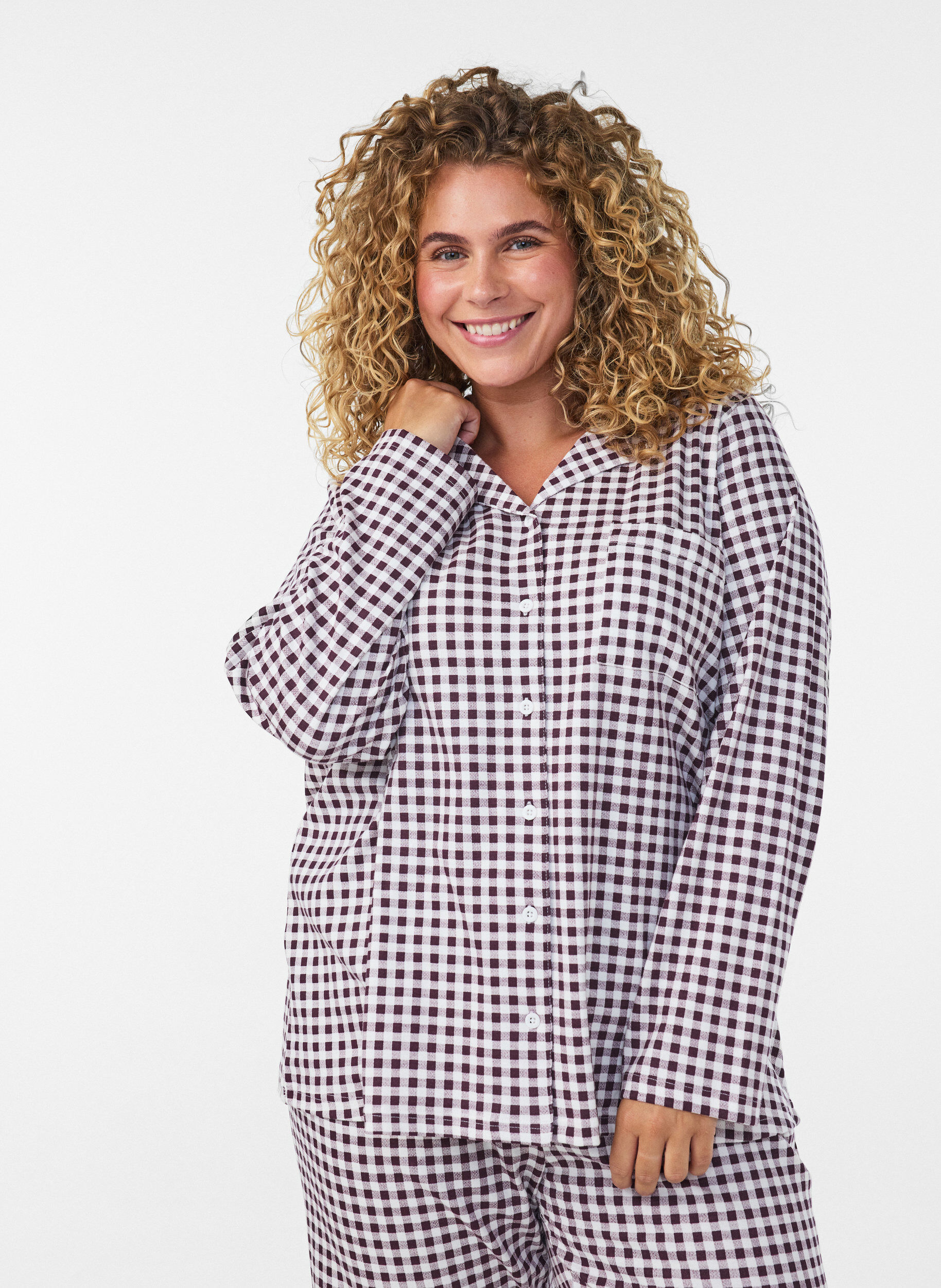 ZizziKatoenen pyjamashirt met borstzak, Rood, Model image number 0