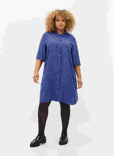 Lang gestippeld overhemd van viscose, R.Blue w. Black Dot, Model image number 2