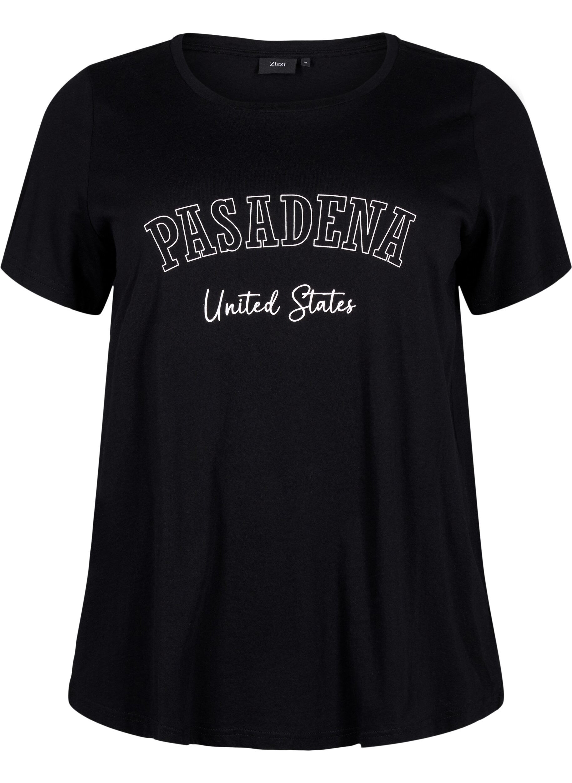 Zizzi Katoenen T-shirt met tekst, Black W. Pasadena, Packshot image number 0
