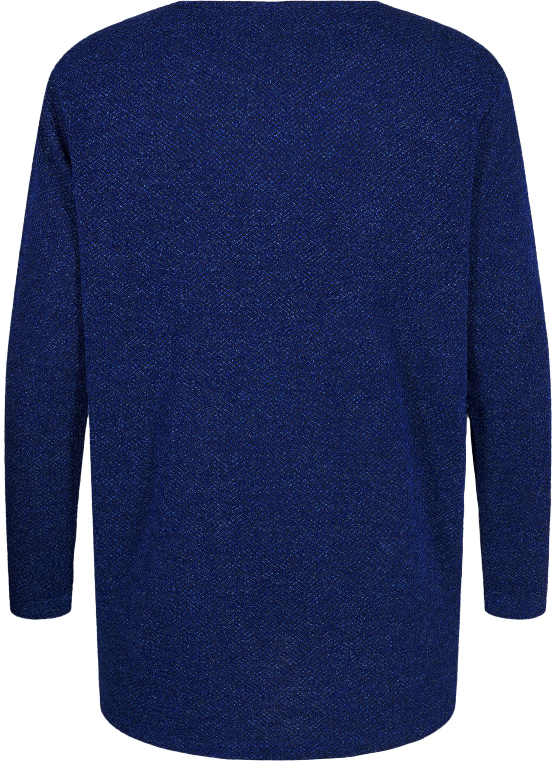 Zizzi Melange Blouse met een rond halsje en lange mouw, Sodalite Blue, Packshot image number 1
