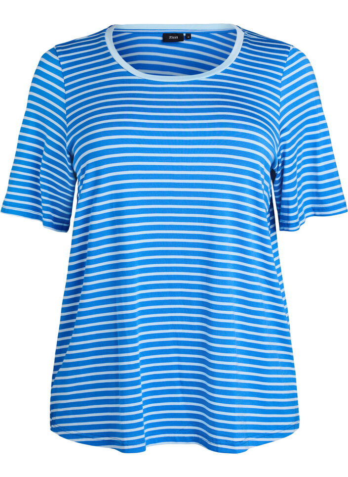 T-shirt met TENCEL&trade; Lyocell en strepen, Blauw, Packshot image number 0