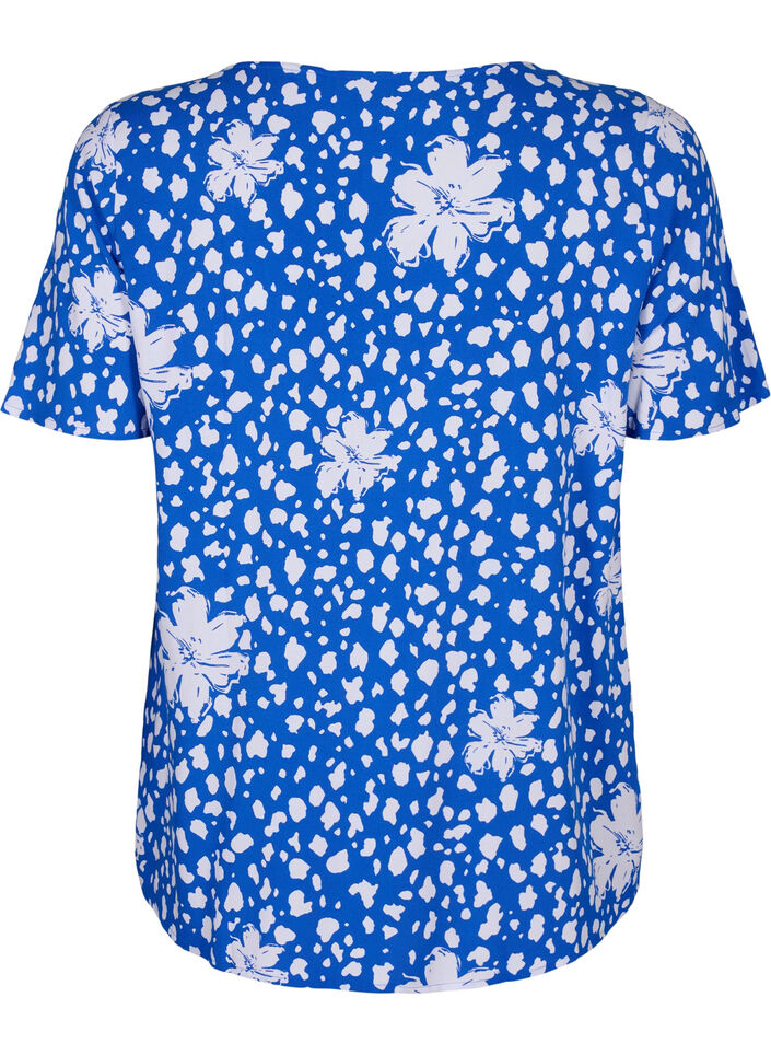 FLASH - Viscose blouse met korte mouwen en print, Blauw, Packshot image number 1