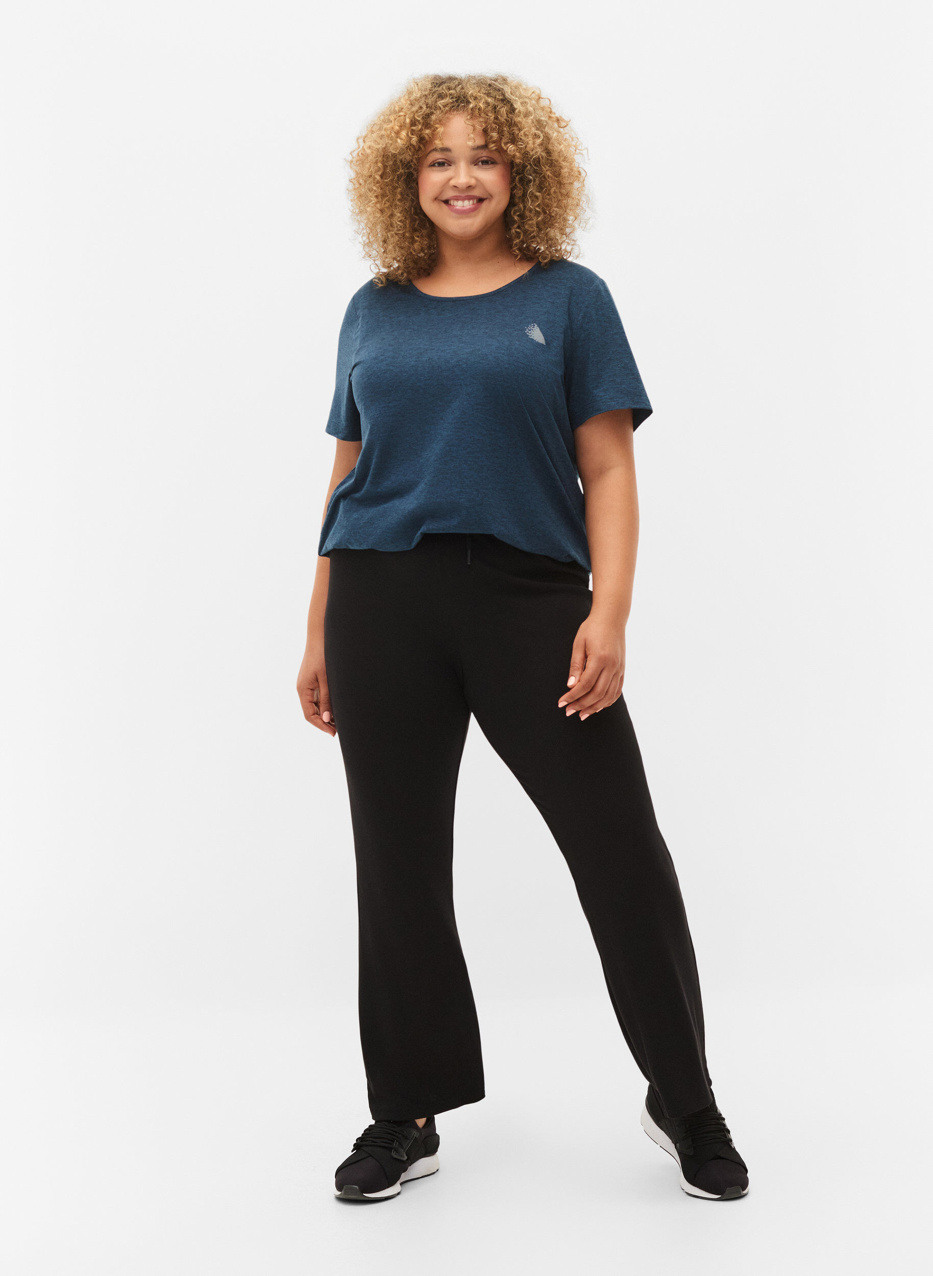 Zizzi Gem&ecirc;leerd sport t-shirt met ronde hals, Night Sky Mel., Model image number 2