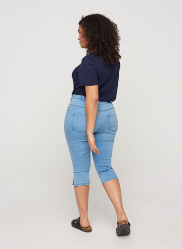 Hoge taille capri jeans met katoenmix, Light blue denim, Model image number 1