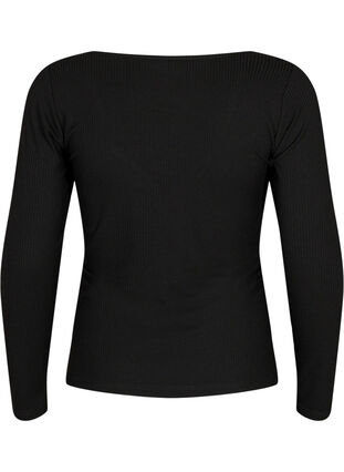 Geribbelde blouse met gaatjesdetail, Black, Packshot image number 1