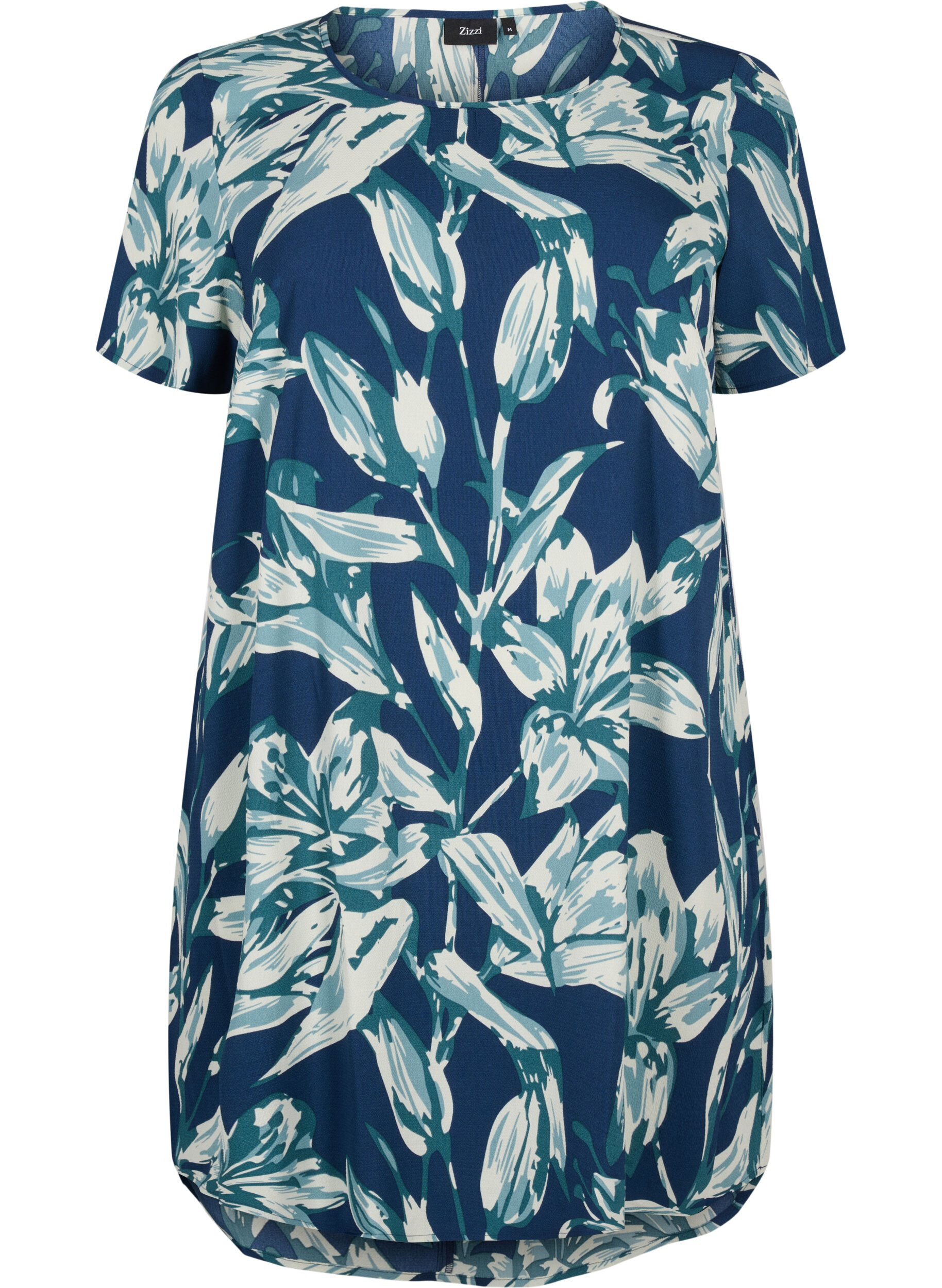 Zizzi Jurk met print en korte mouwen, Blauw, Packshot image number 0