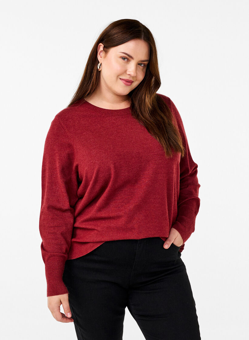 Gebreide blouse met ronde hals, Rood, Model image number 0