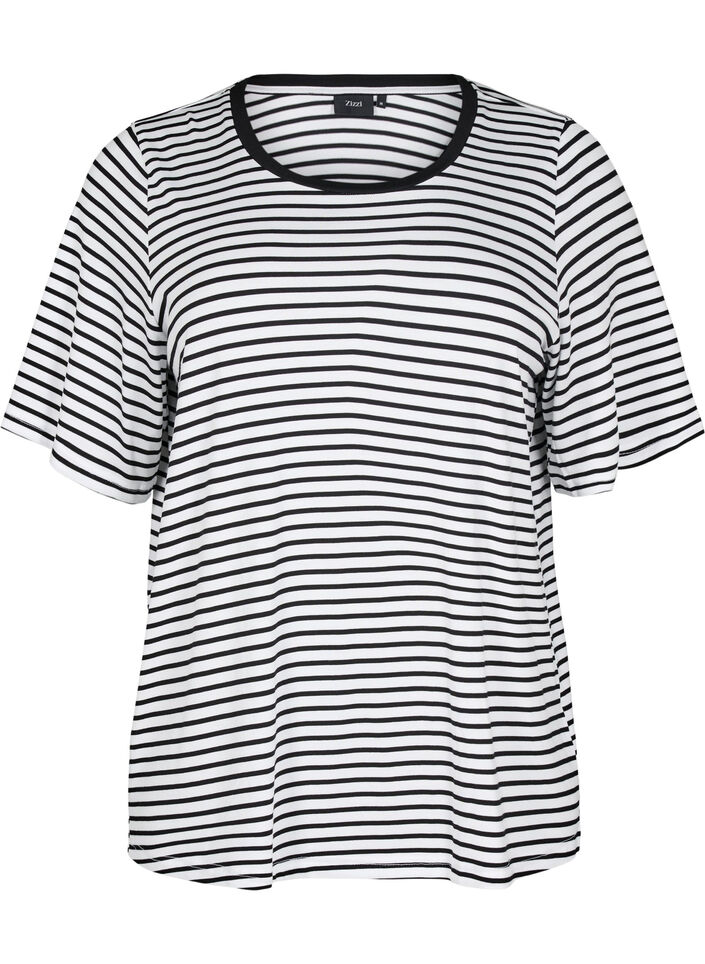 T-shirt met TENCEL&trade; Lyocell en strepen, Wit, Packshot image number 0