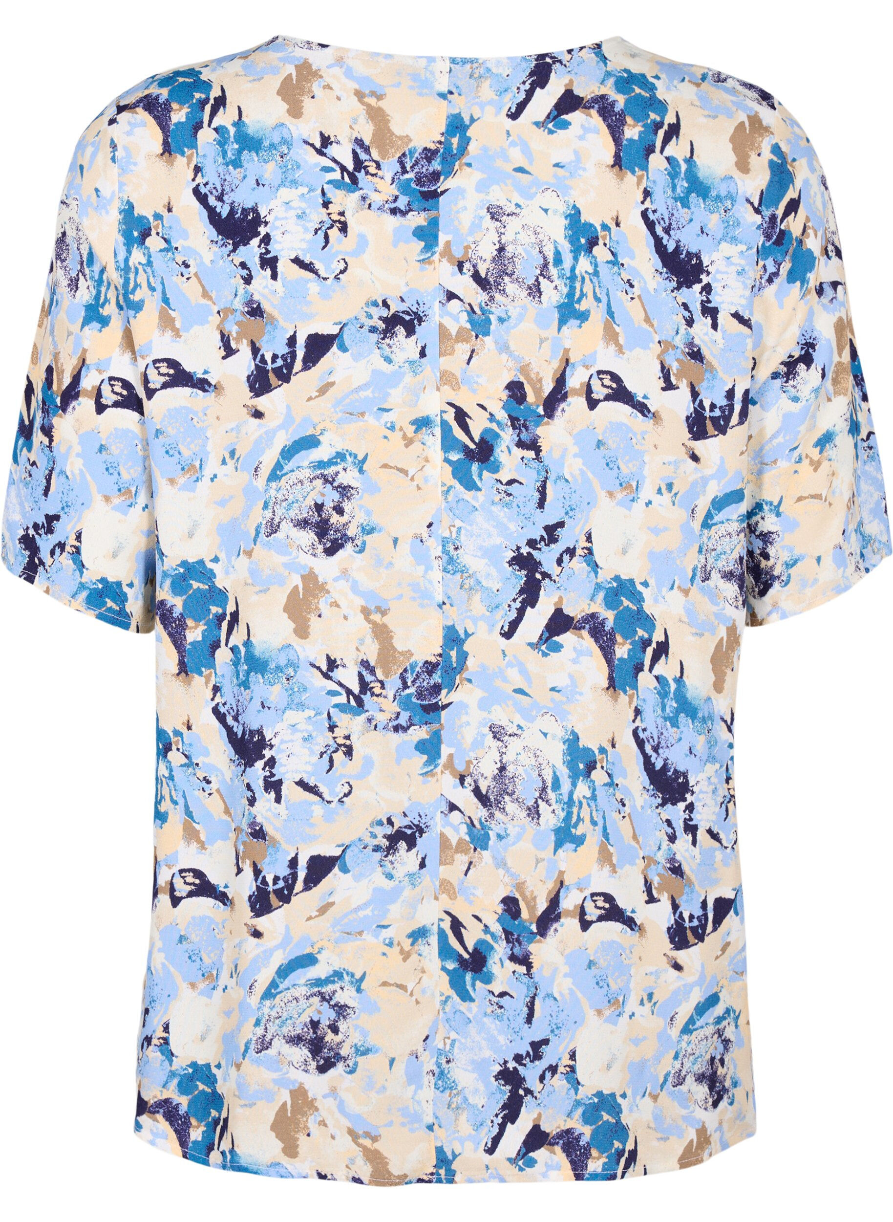 Zizzi Korte mouw visrose Blouse met print, Blauw, Packshot image number 1