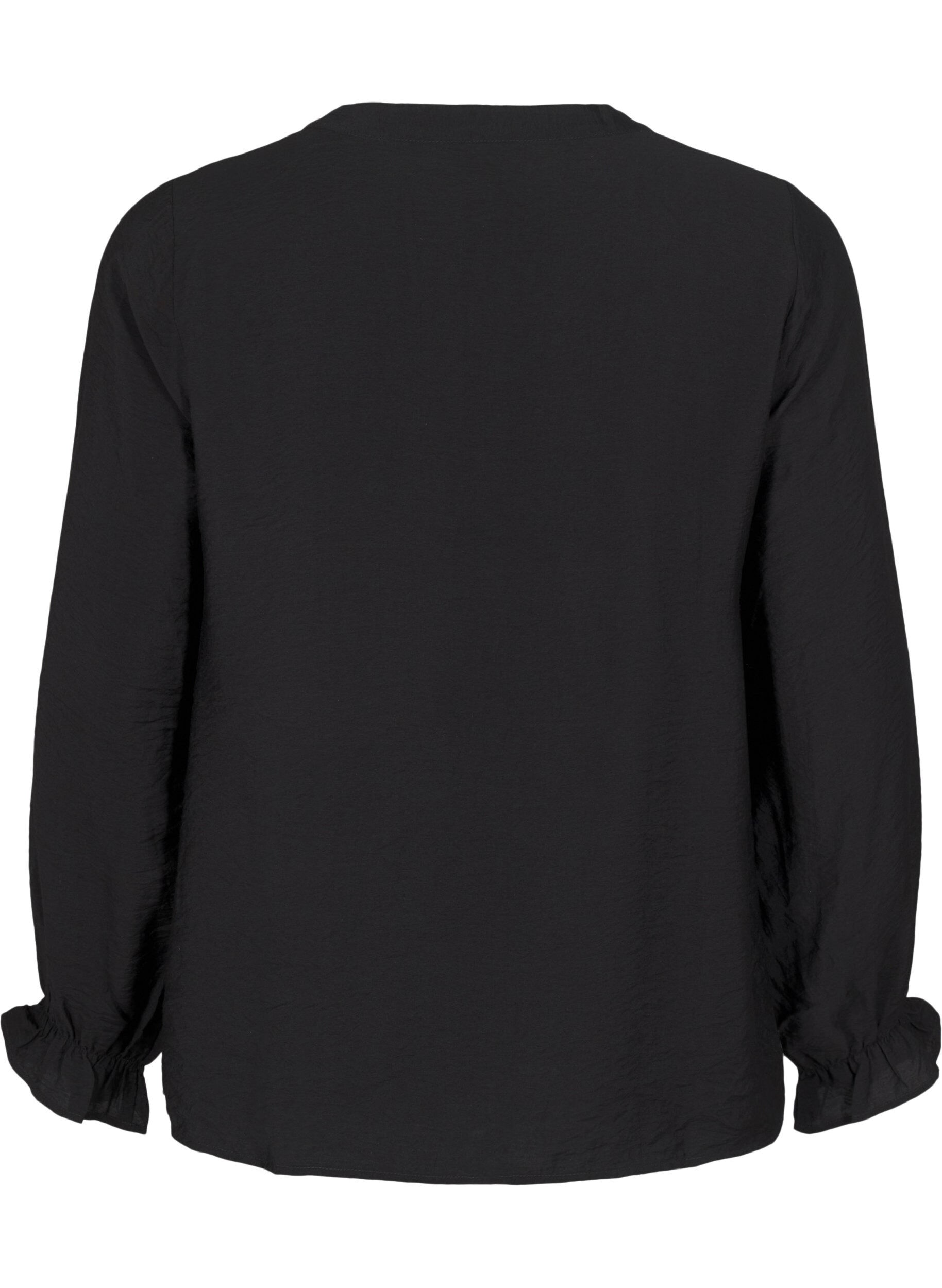 Zizzi Blouse met lange mouwen en een V-hals, Black, Packshot image number 1