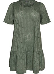 Korte jersey jurk met broderie ajour, Groen