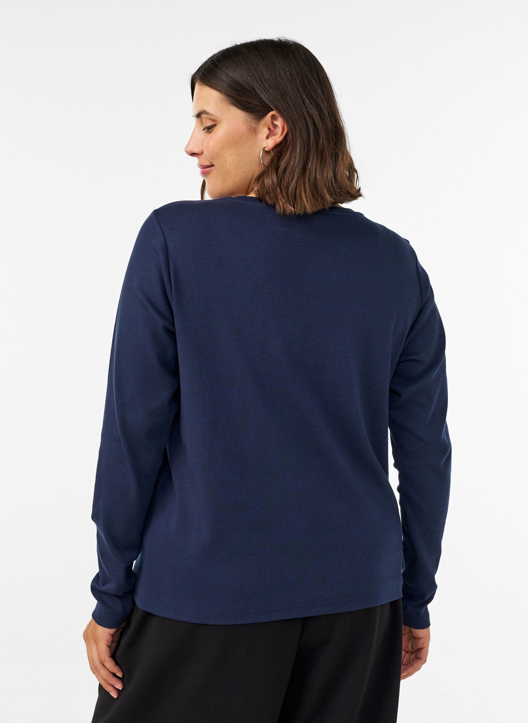 ZizziBasic T-shirt met ronde hals en lange mouwen, Blauw, Model image number 2