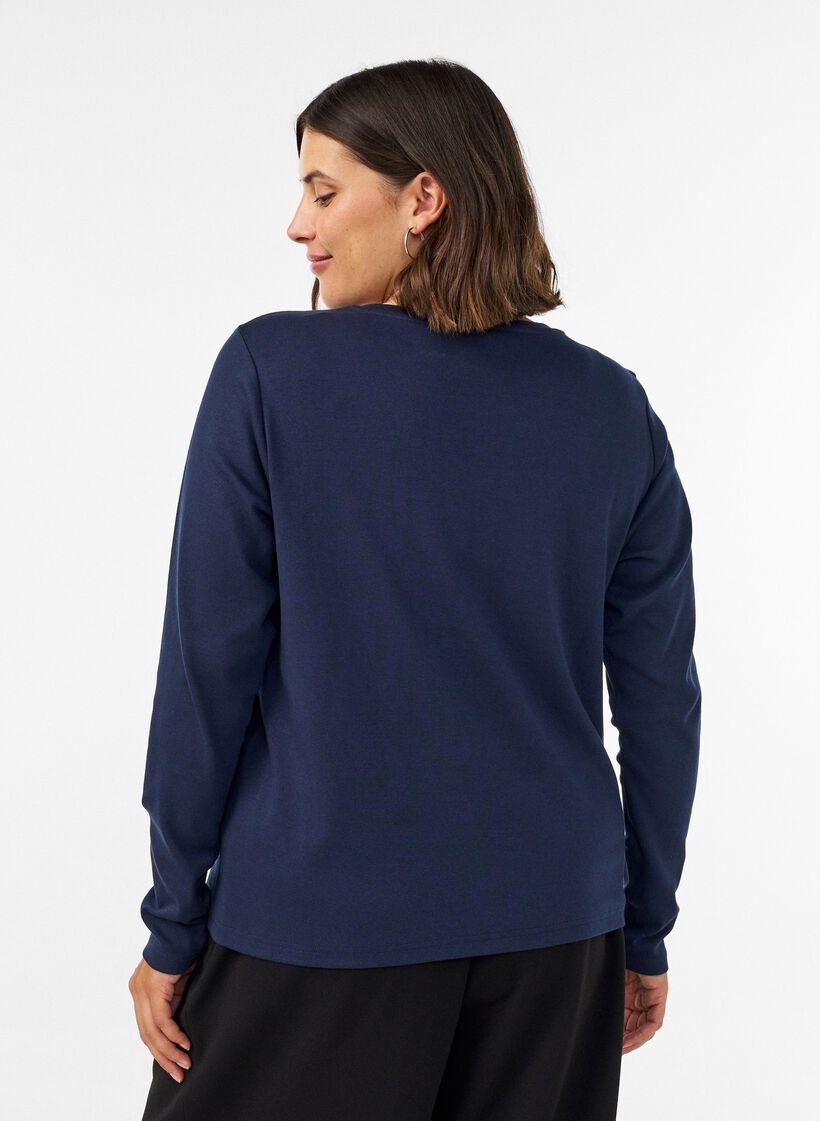 Basic T-shirt met ronde hals en lange mouwen, Blauw, Model image number 2