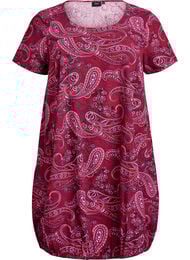 Katoenen jurk met korte mouwen en print, Rood