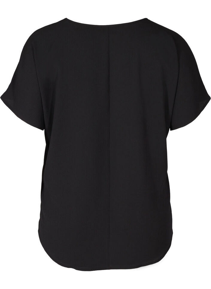 Blouse met korte mouwen en een ronde halslijn, Zwart, Packshot image number 1