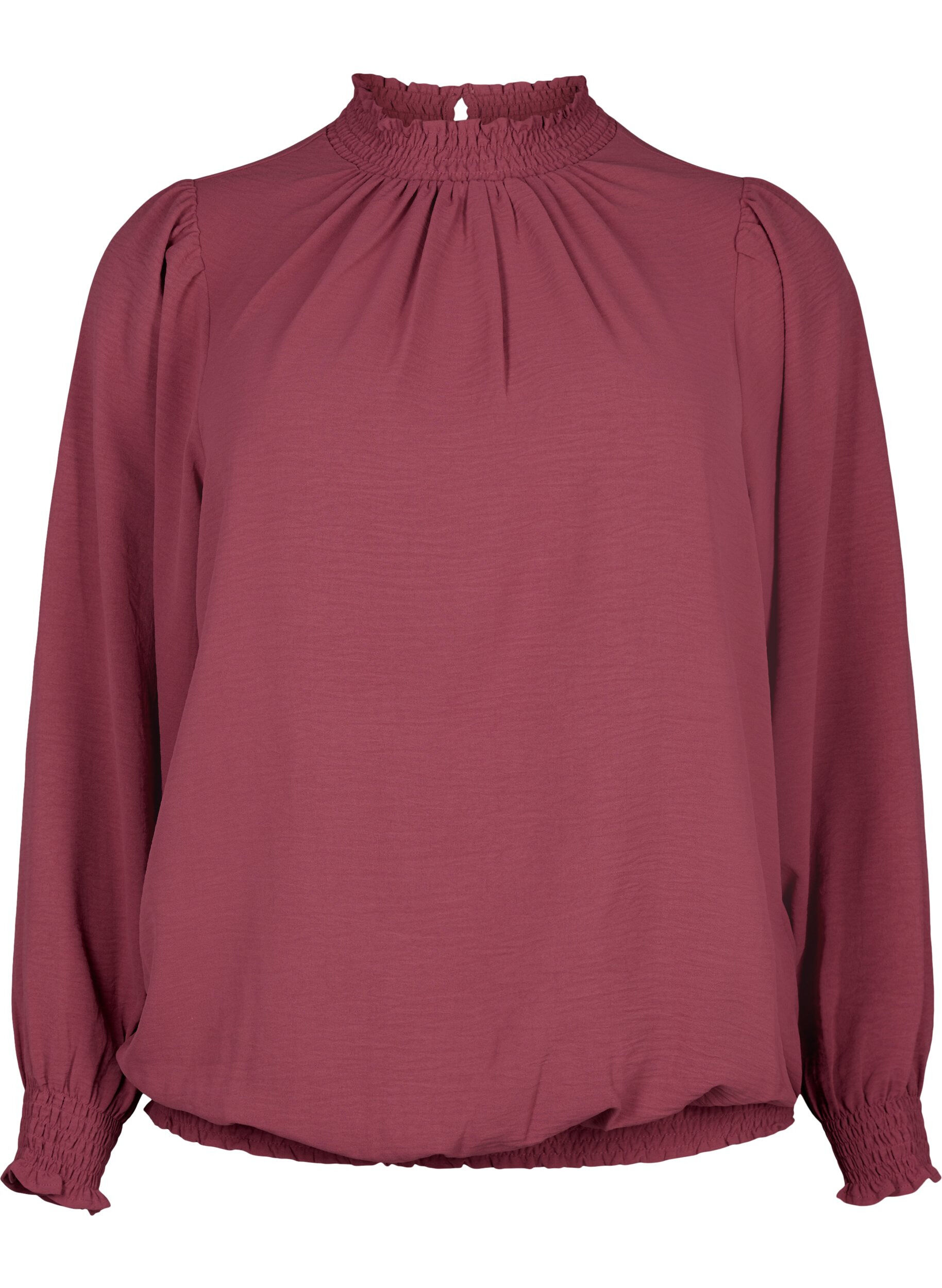 Zizzi Effen smok blouse met lange mouwen, Dry Rose, Packshot image number 0