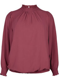 Effen smok blouse met lange mouwen, Dry Rose