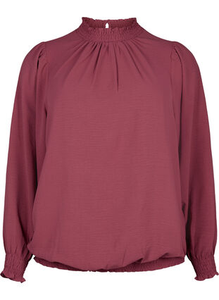 Effen smok blouse met lange mouwen, Dry Rose, Packshot image number 0