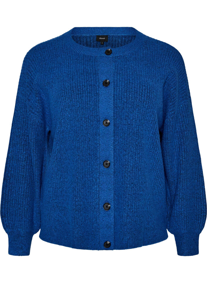 Geribde cardigan met knopen, Blauw, Packshot image number 0