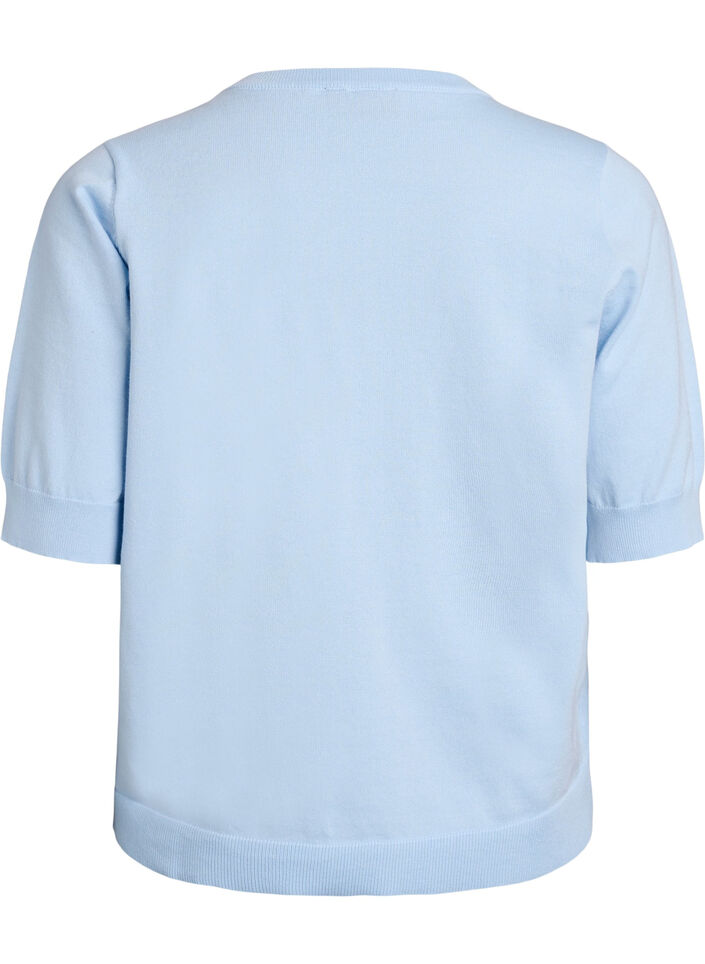 Fijngebreide blouse met korte mouwen, Blauw, Packshot image number 1