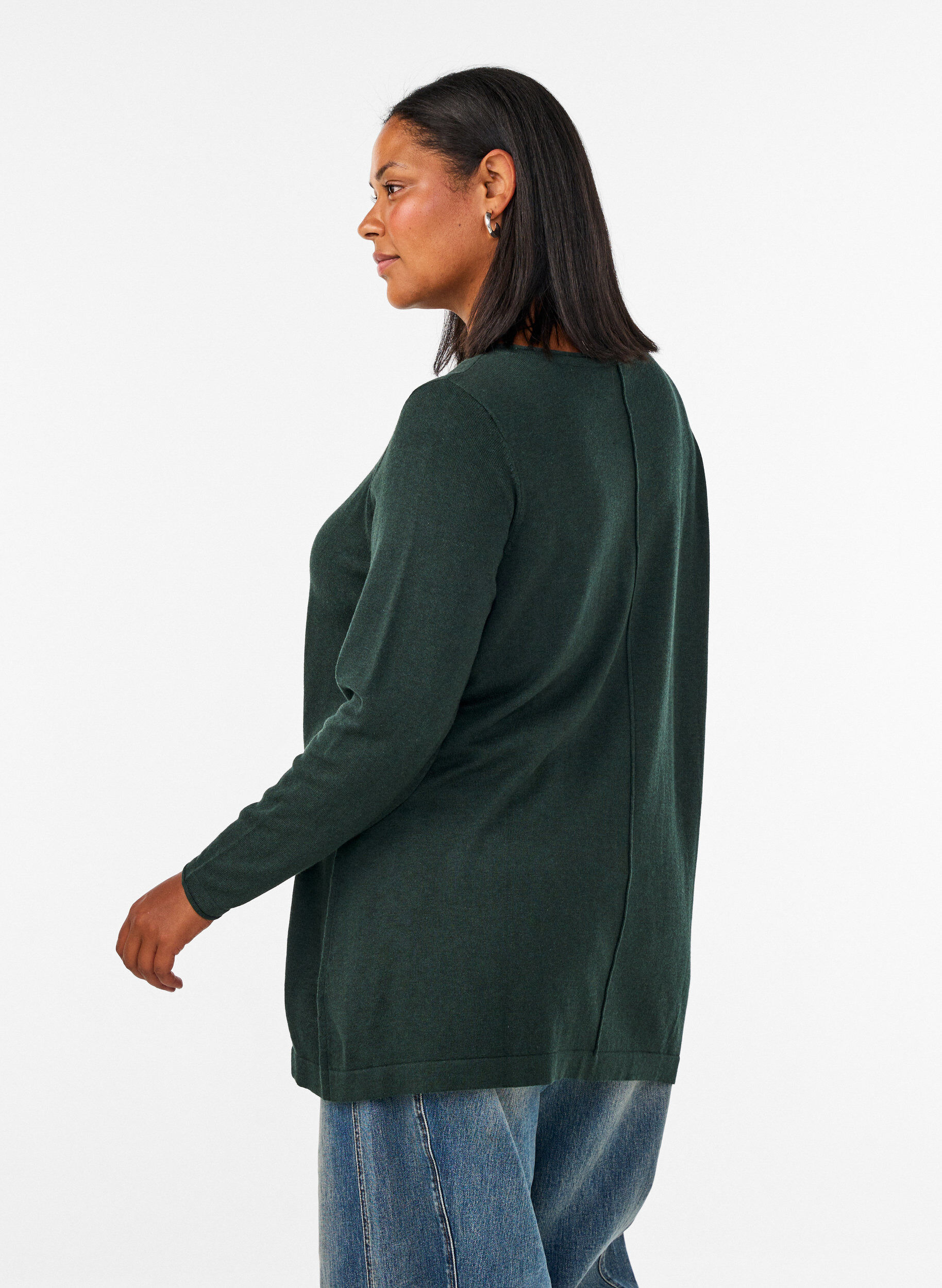 ZizziGebreide blouse gemaakt van katoen en viscose., Groen, Model image number 2