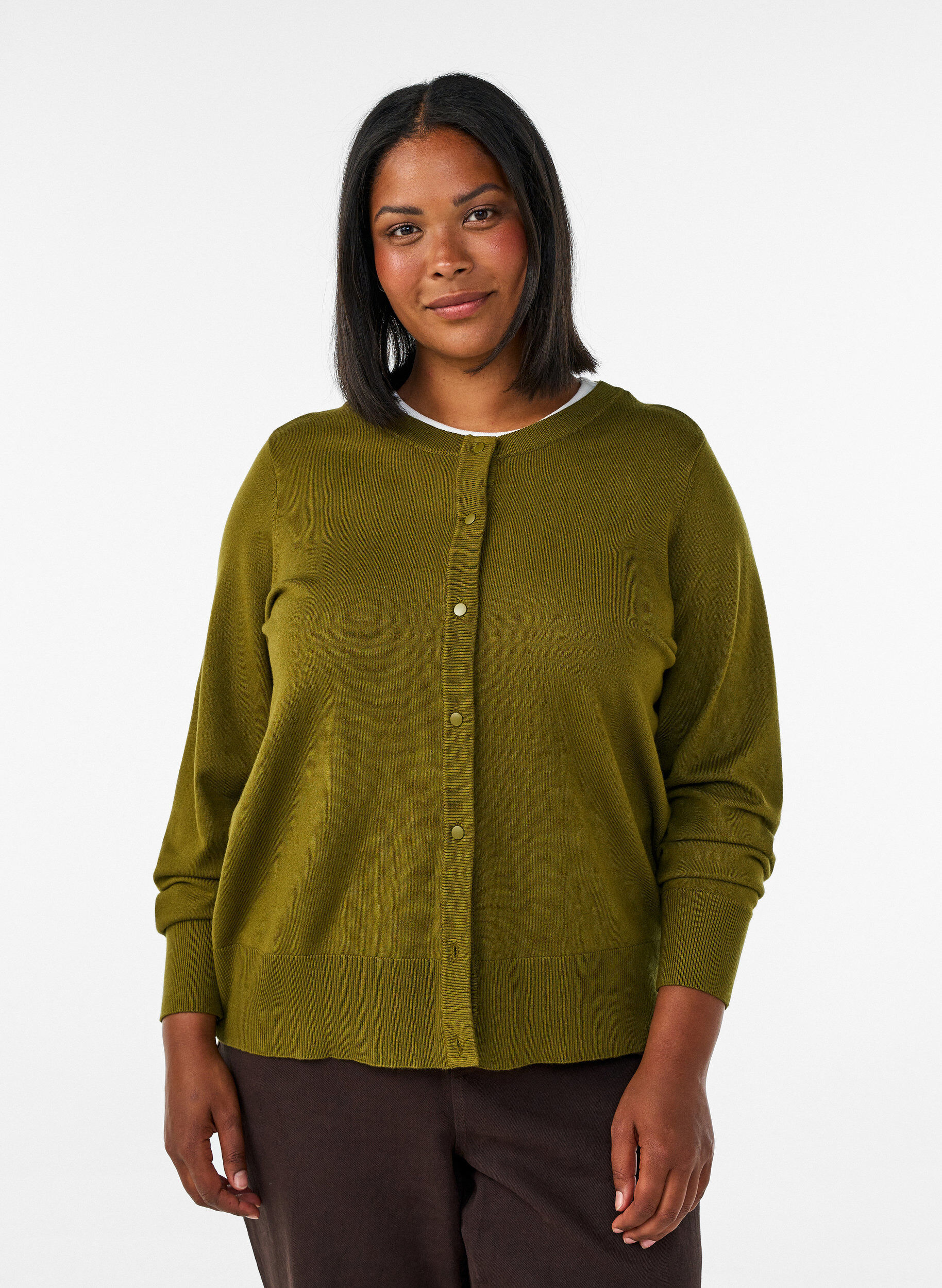 Gebreid vest met ronde hals en knopen, Groen, Model
