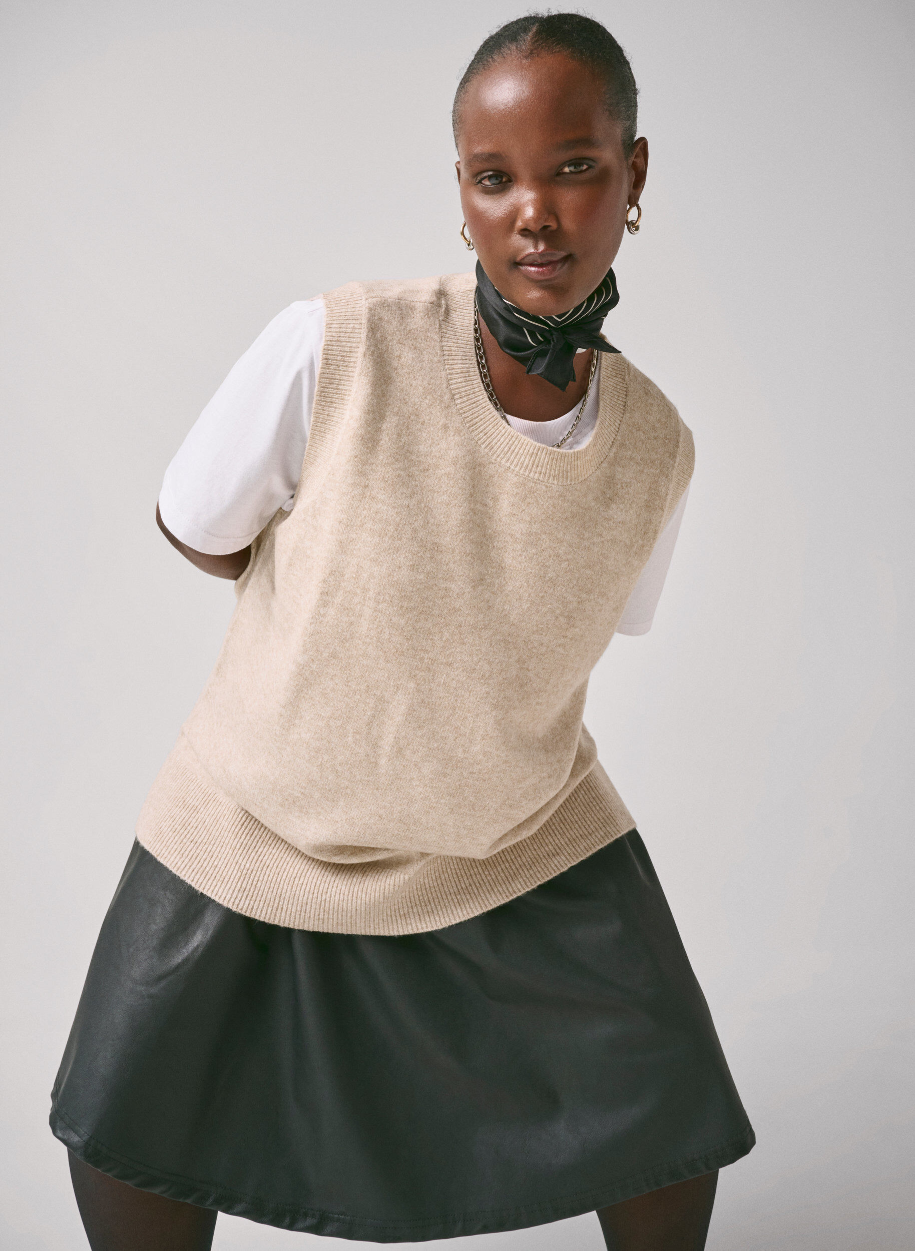 Zizzi Gebreid vest met geribde rand, Pumice Stone Mel., Image image number 0