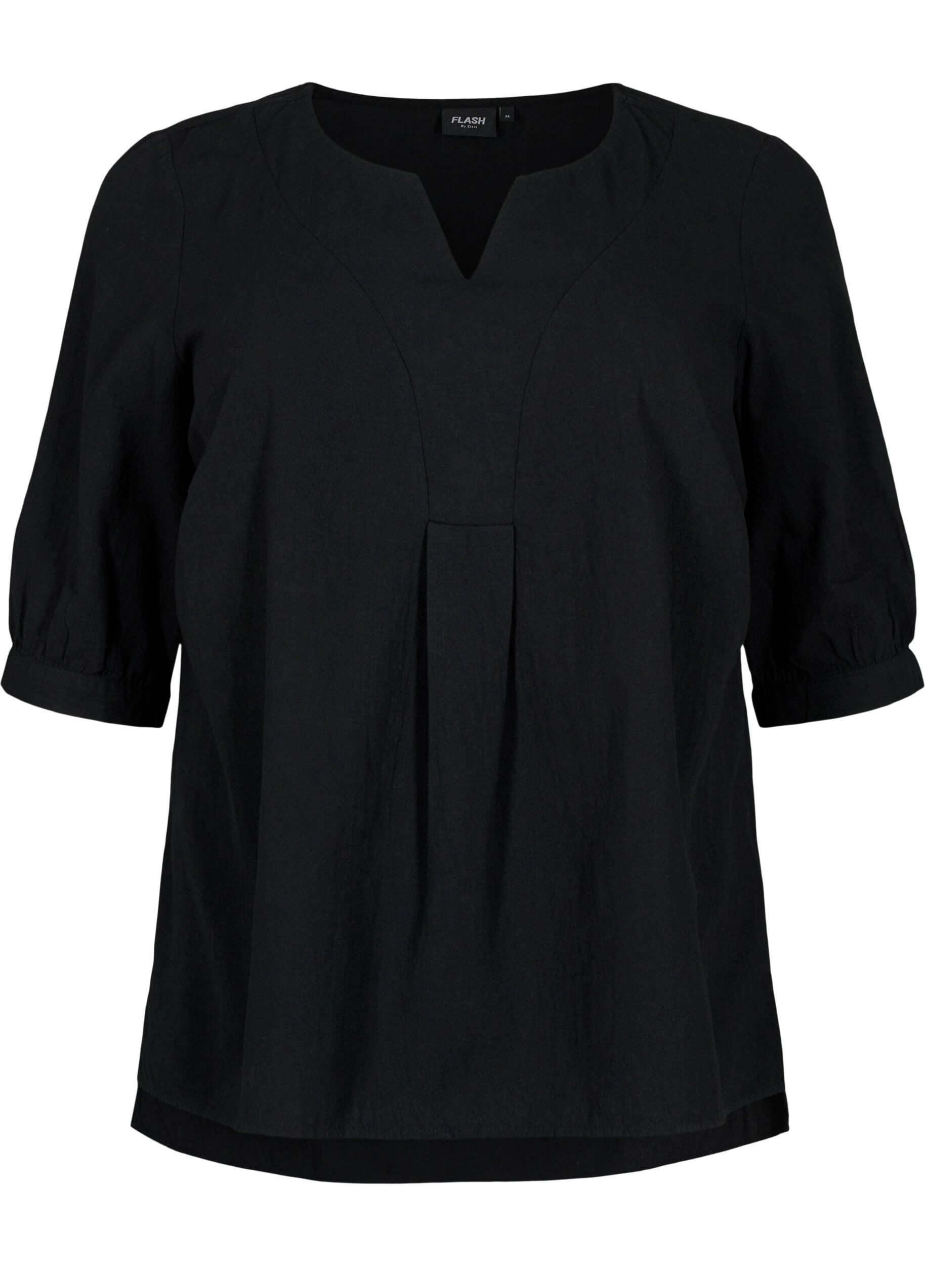 Zizzi FLASH - Katoenen blouse met halflange mouwen, Black, Packshot image number 0