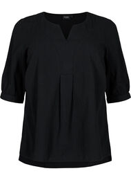 FLASH - Katoenen blouse met halflange mouwen, Black