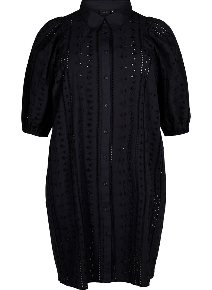 Katoenen overhemdjurk met broderie anglaise, Black, Packshot image number 0