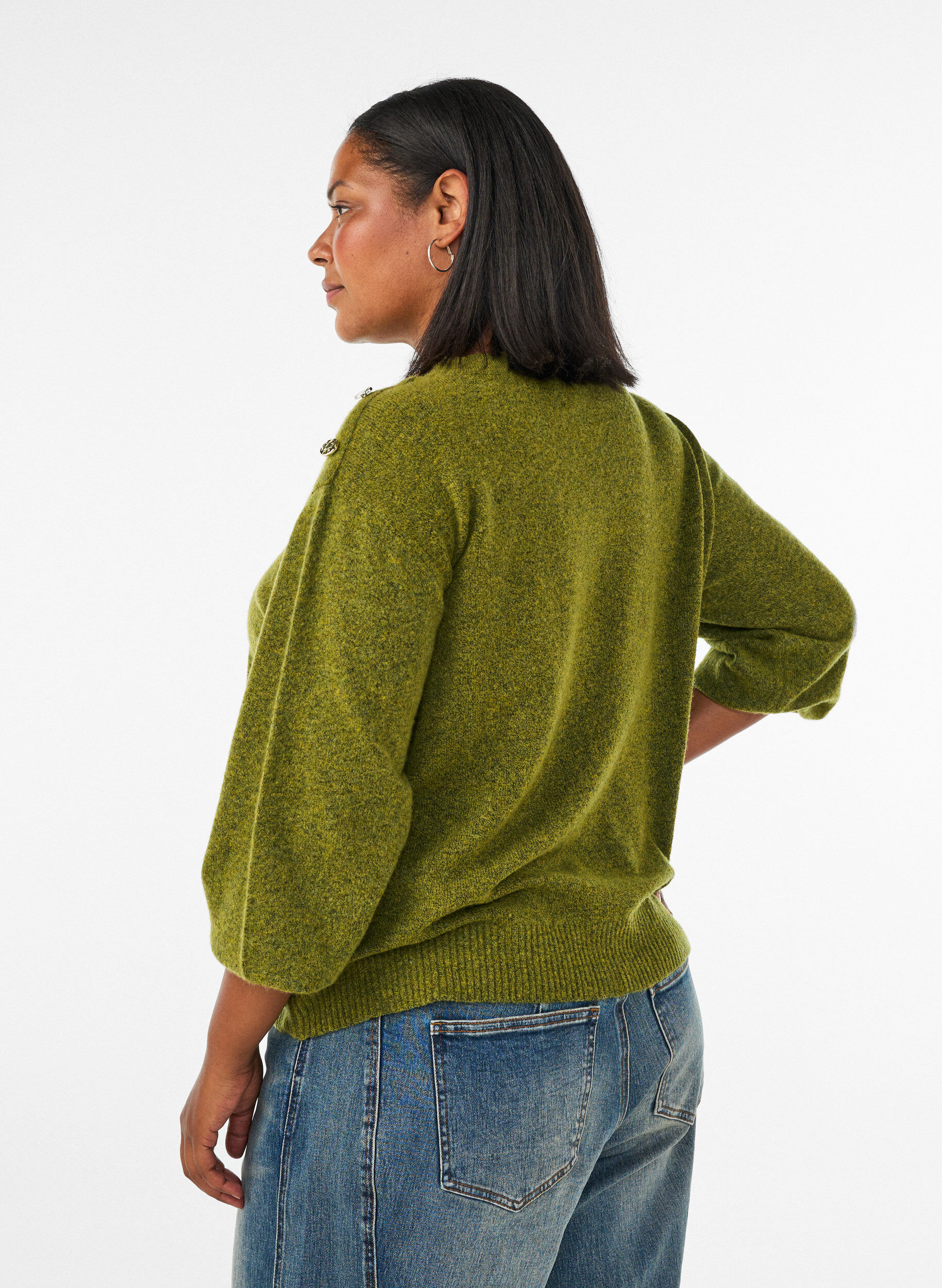 ZizziBreisel blouse met knoopdetail, Groen, Model image number 2