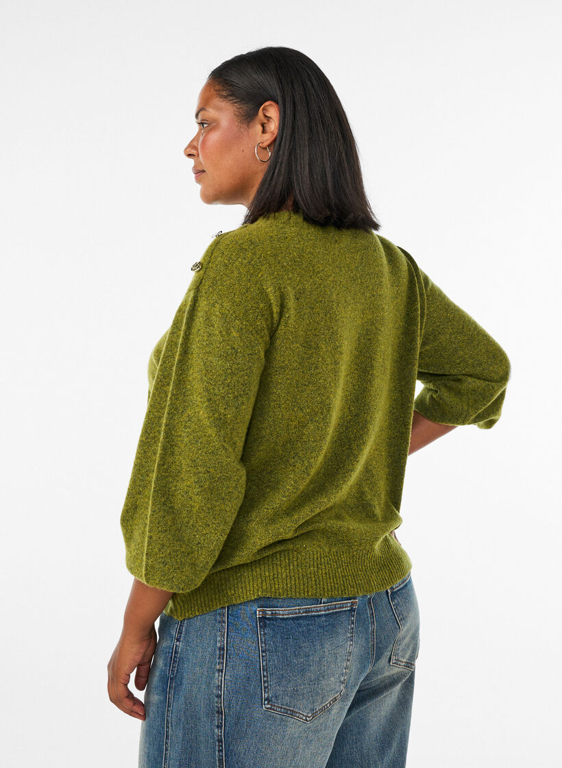 Breisel blouse met knoopdetail, Groen, Model image number 2