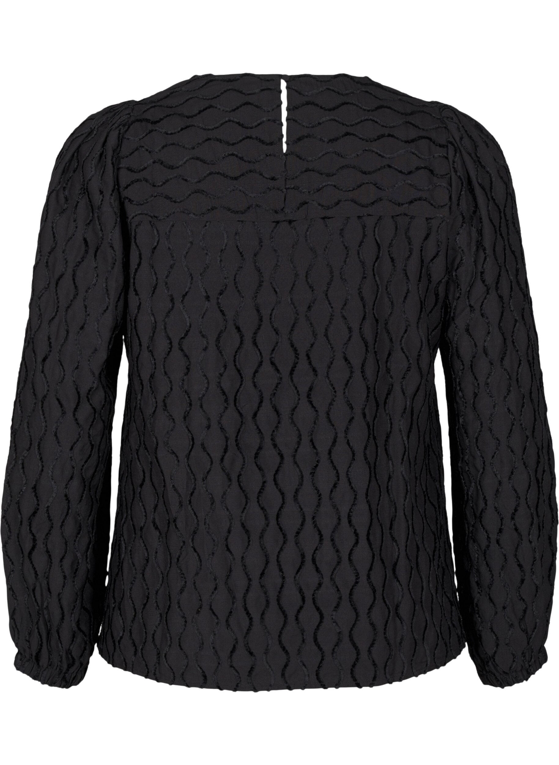 Zizzi Lange mouwen blouse met patroon en V-hals, Black, Packshot image number 1