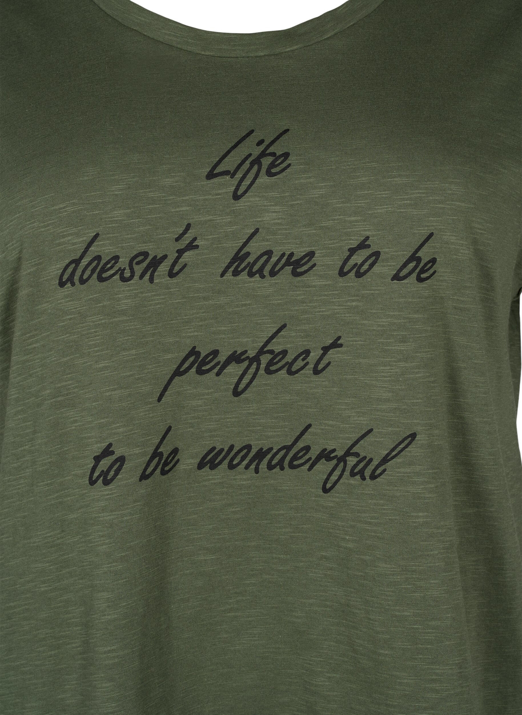 Zizzi Bedrukt T-shirt van biologisch katoen, Thyme w. Black Print, Packshot image number 2