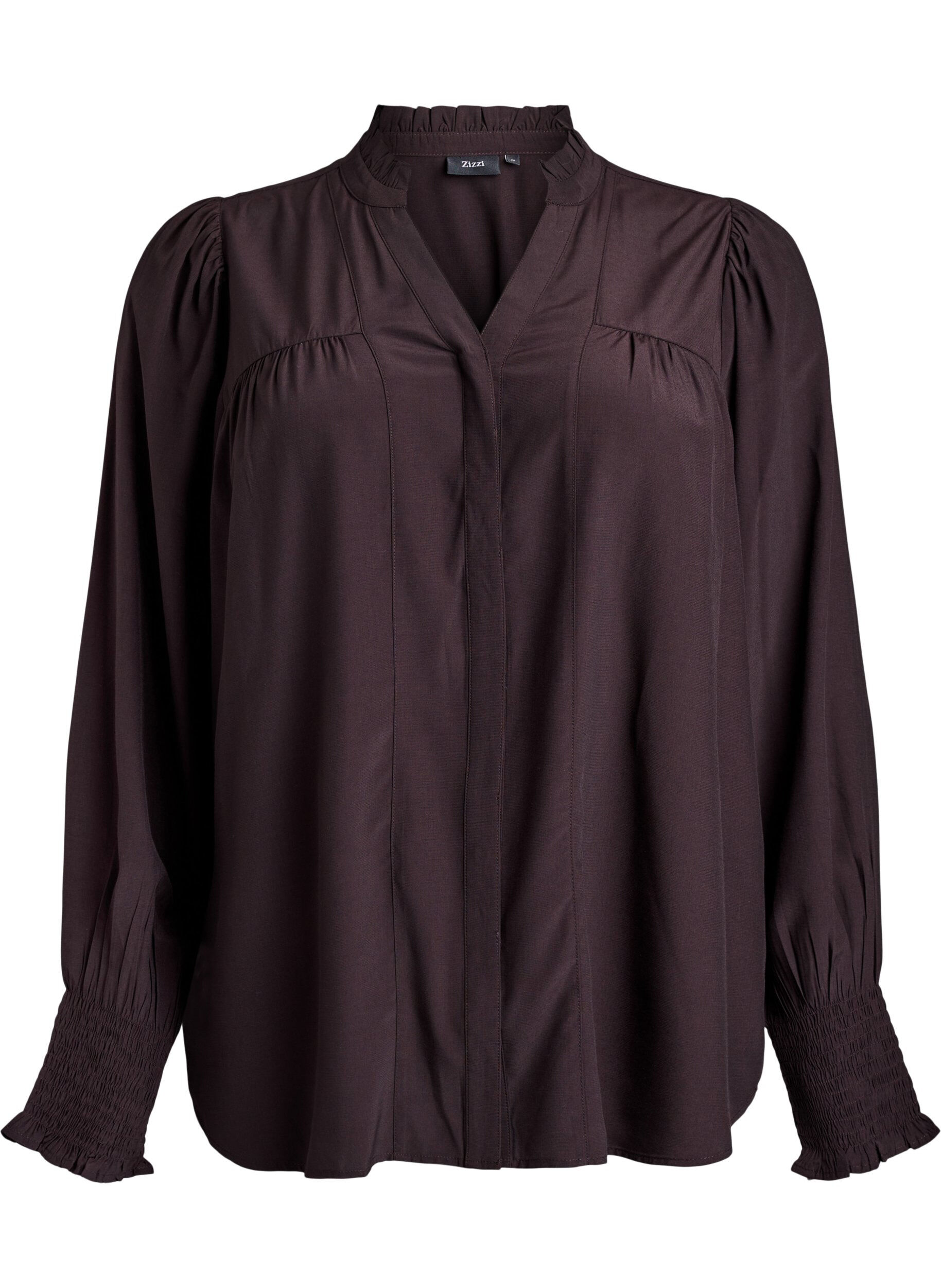 Zizzi Blouse met ruches kraag en plooien, Bruin, Packshot image number 0