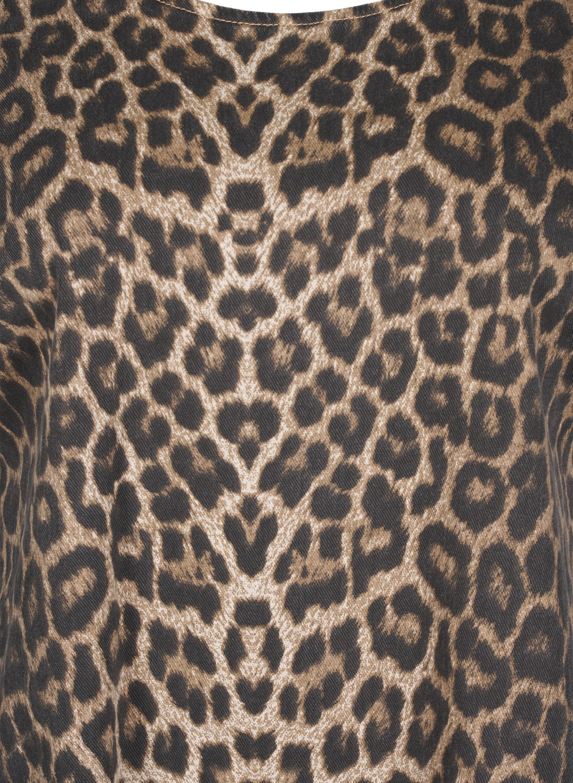 Zizzi Denim jurk met luipaardprint, Bruin, Packshot image number 2