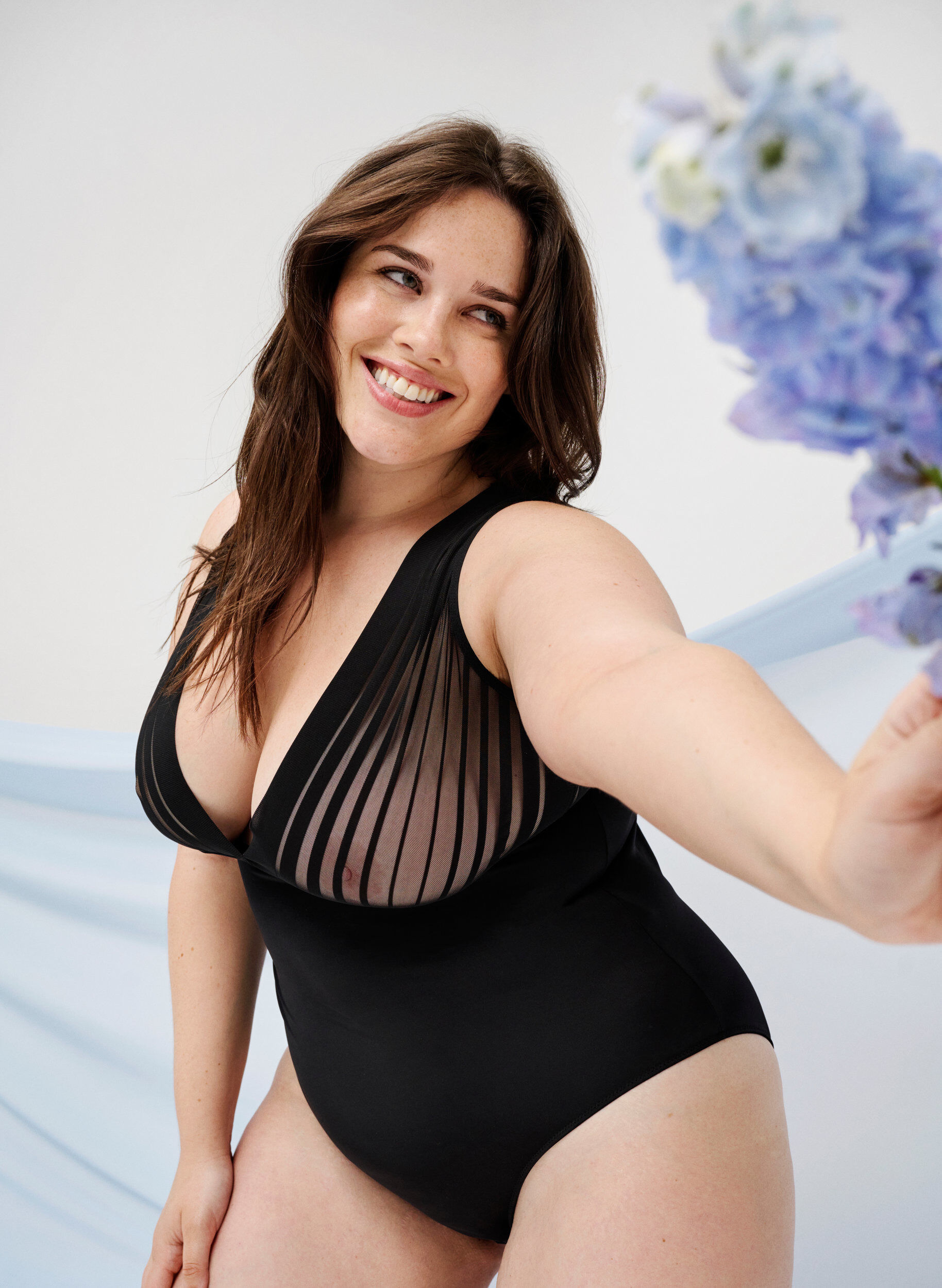 Zizzi Bodystocking met mesh, Black, Image image number 0